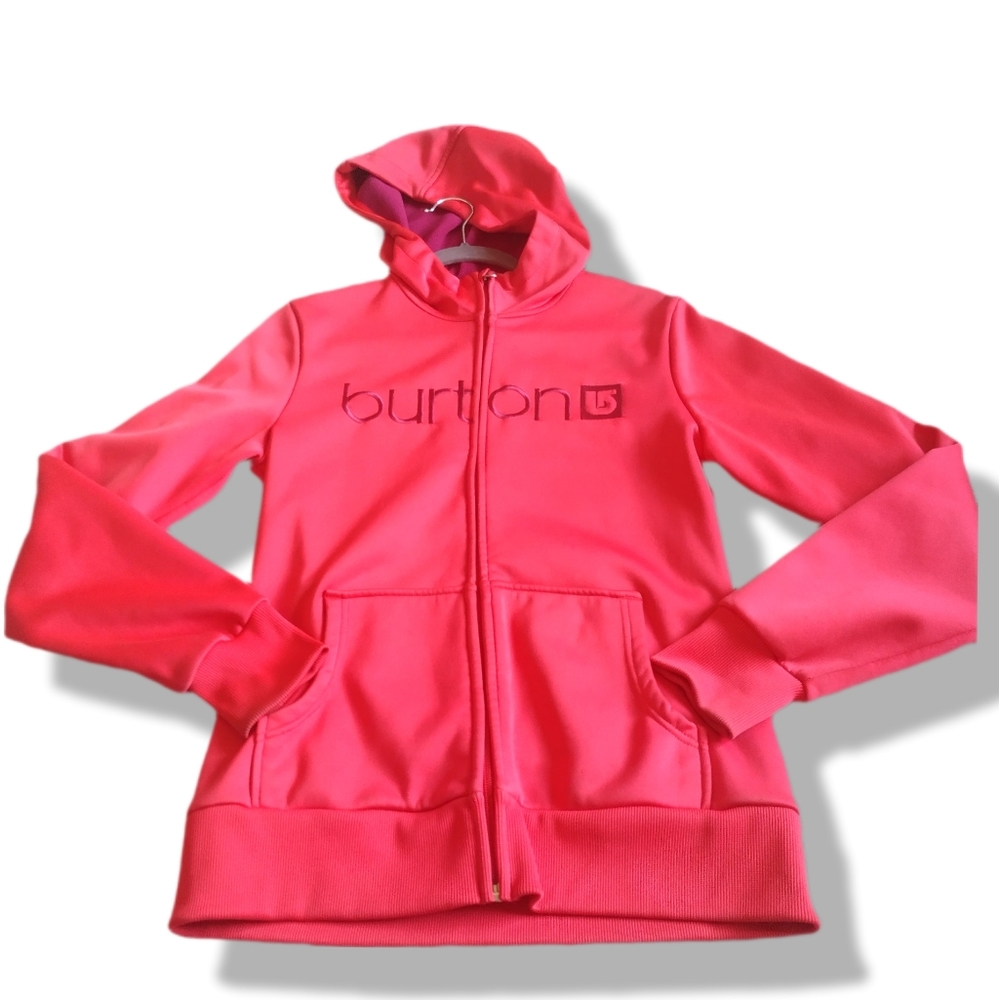 Burton Size M Coral and Maroon Fleece Lined Full Zip Sweater